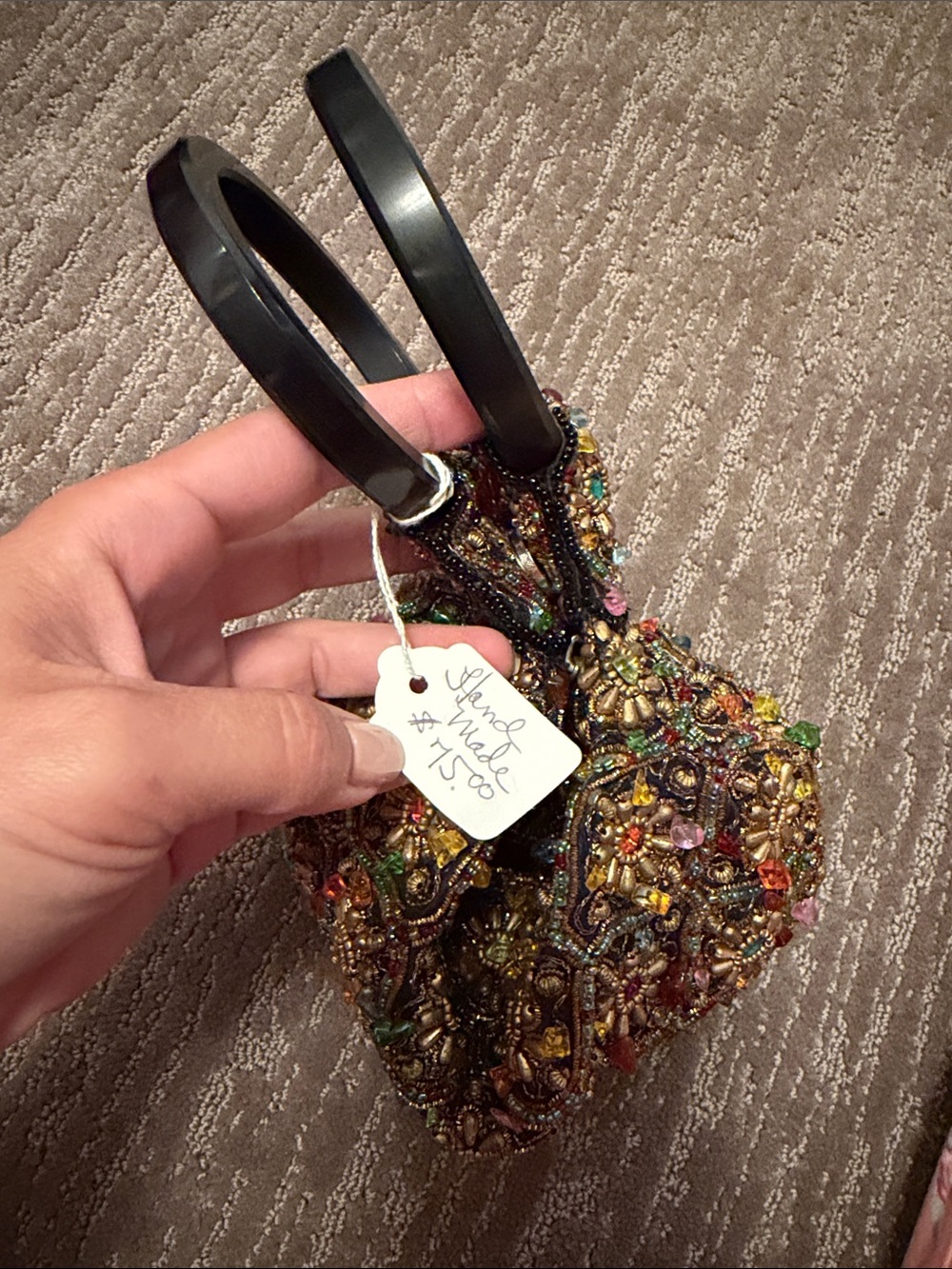 Handmade Multicolor Beaded Clutch with Black Handles